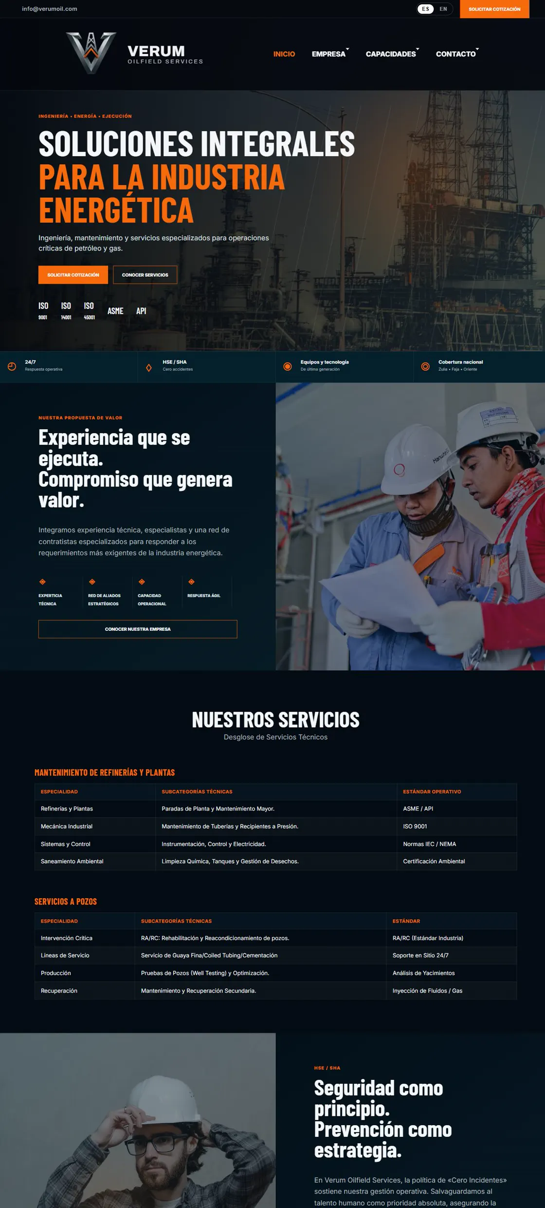 Página de inicio de Verum Oilfield Services